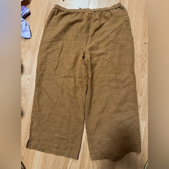 Laura Ashley size large camel brown 100% linen straight wide leg crop pant - Picture 6 of 7